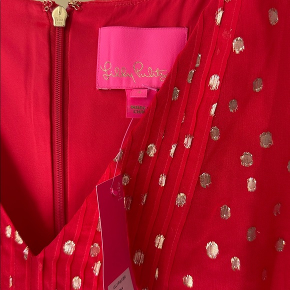 ❤️ NWT LILLY PULITZER Silk Red Dress with Gold Polka Dots ❤️ Sz 4 / Small - Picture 3 of 8